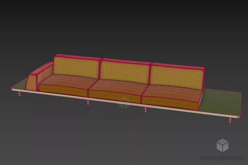 Minimalist Wide Sofa With Wooden Stand 3d model 3