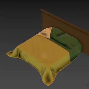 Mdf Double Bed With Pillow And Mattress 3d model