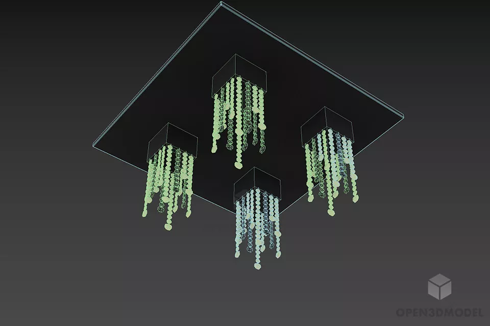Glass Ceiling Lamp With Square Pile Shades 3d model 2