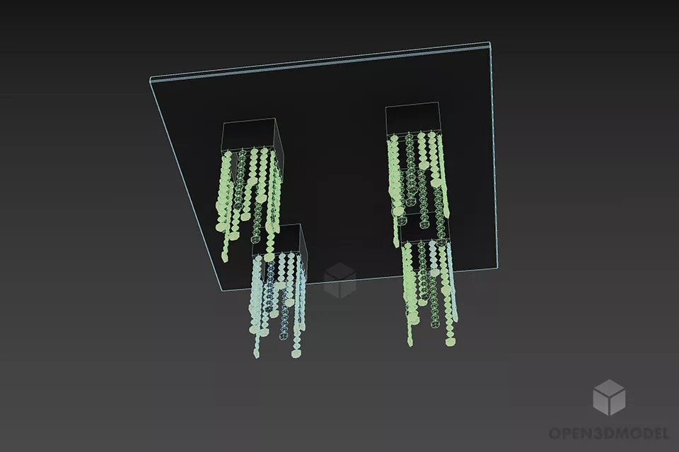 Glass Ceiling Lamp With Square Pile Shades 3d model 3