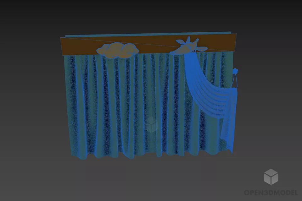 Satin Curtain With Decorative Shapes 3d model 3