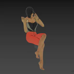 Young Girl Character Laydown On Floor 3d model
