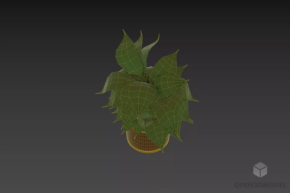 Leaf Flower Pot Wooden Base 3d model 2