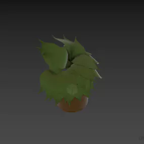 Leaf Flower Pot Wooden Base 3d model
