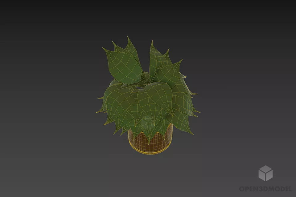Leaf Flower Pot Wooden Base 3d model 3