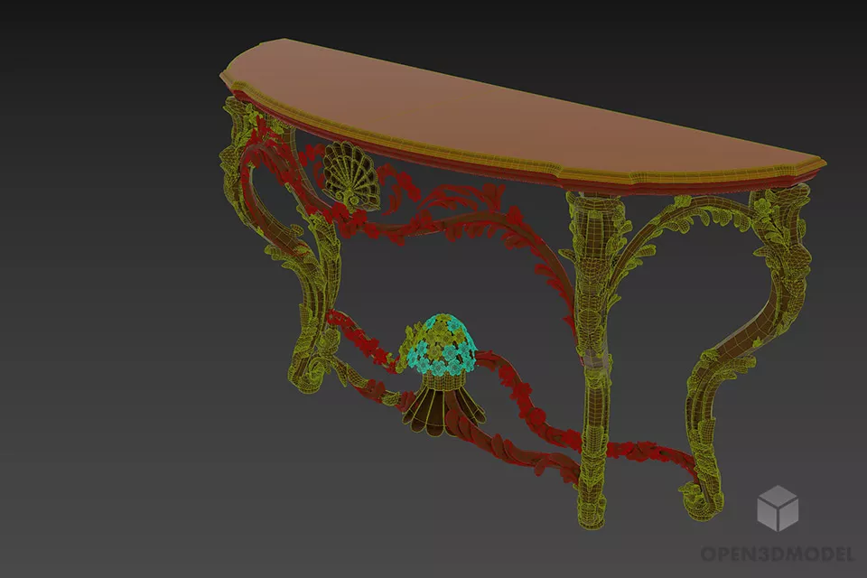 Side Console Carved Style 3d model 2