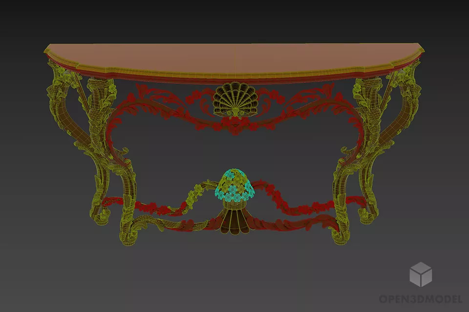 Side Console Carved Style 3d model 3