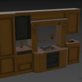Retro Kitchen Ash Wooden Cabinet 3d model
