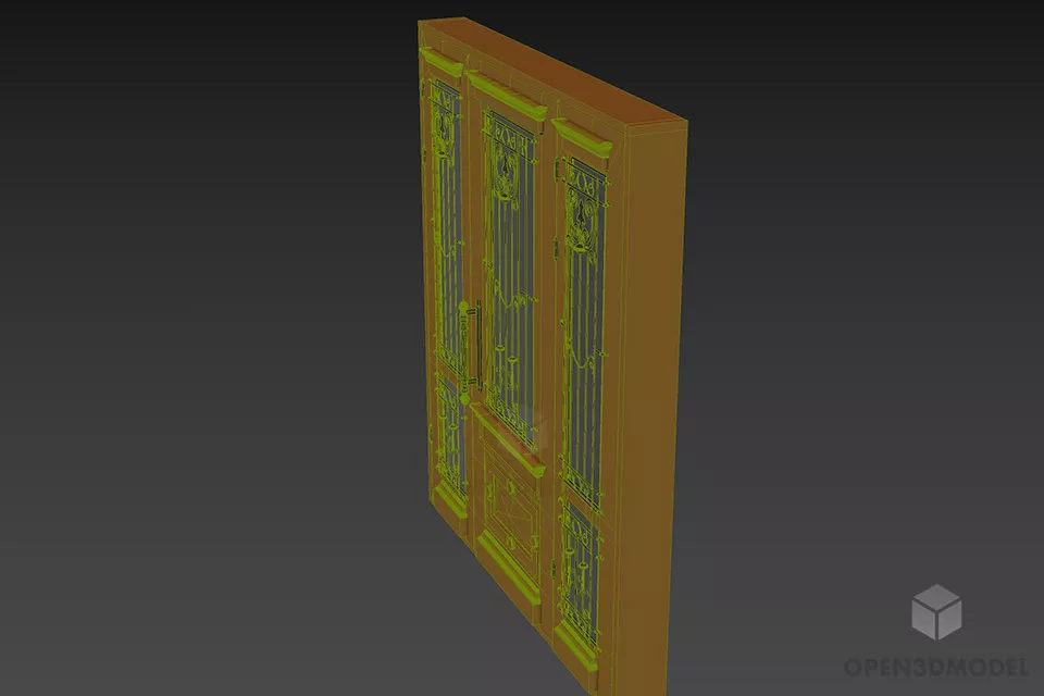 Black Wood Door Frame With Steel Fence 3d model 2
