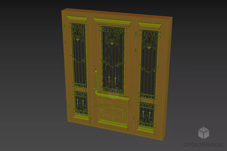 Black Wood Door Frame With Steel Fence 3d model 3