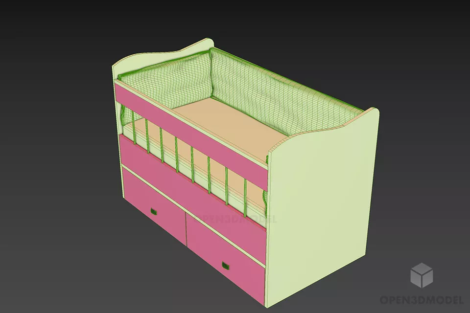 Child Room Bunked Bed 3d model 2