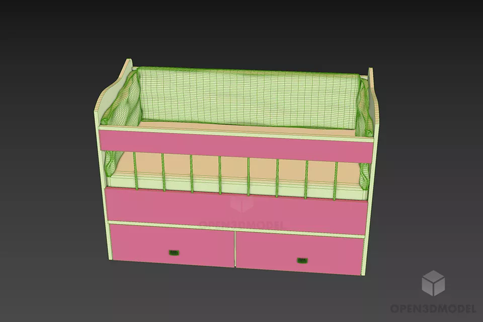 Child Room Bunked Bed 3d model 3