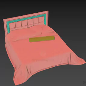 Double Bed With White Mattress With Cylinder Pillow 3d model