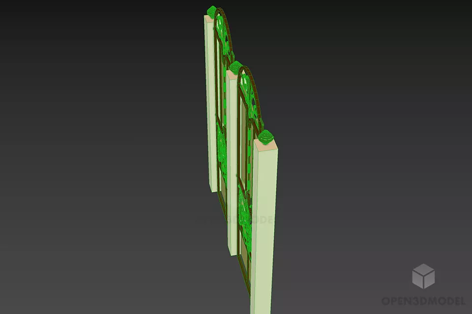 Classic Gate With Steel Fence Decoration 3d model 2