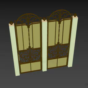Classic Gate With Steel Fence Decoration 3d model
