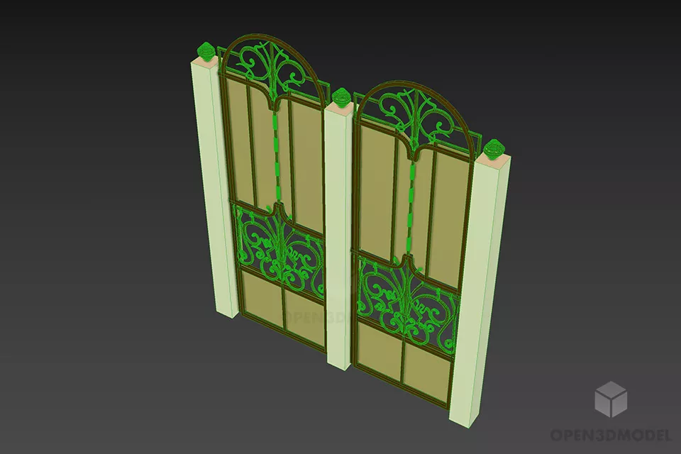 Classic Gate With Steel Fence Decoration 3d model 3