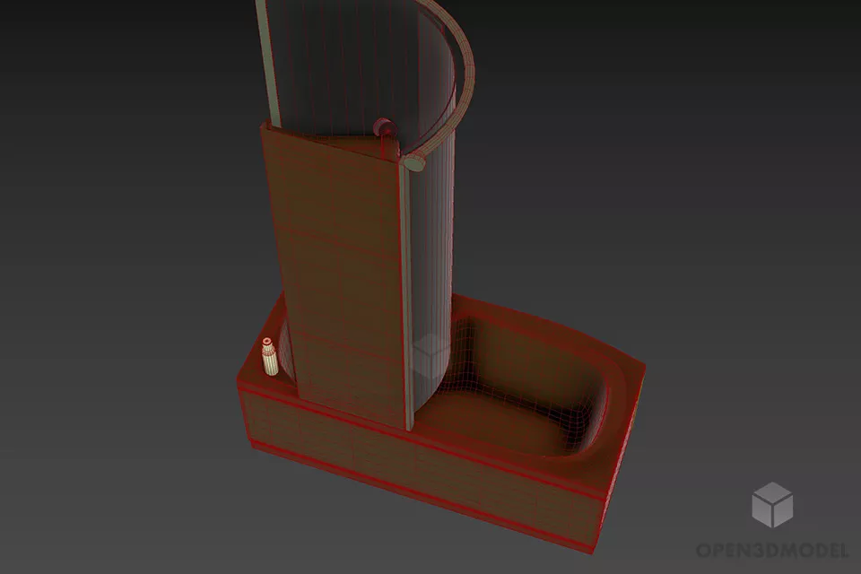 Bathroom With Bathtub And Glass Divider 3d model 3