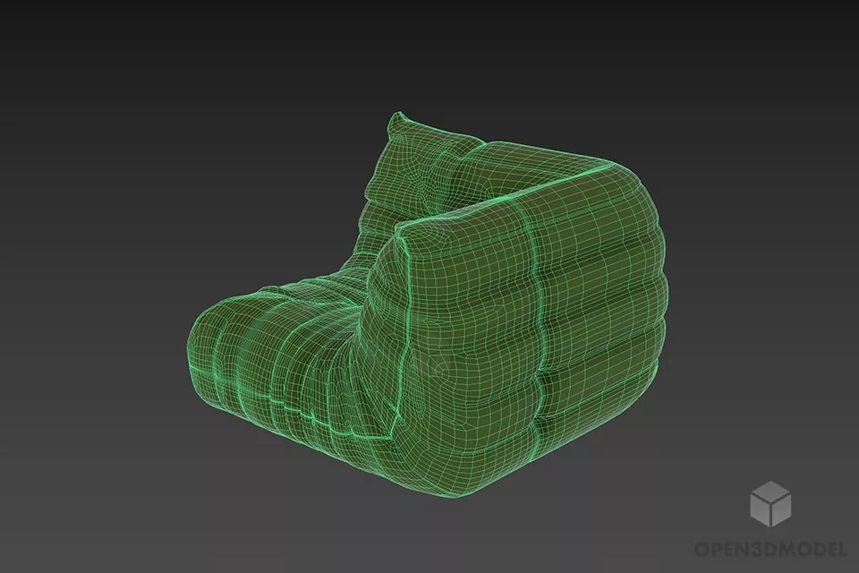 Corner Bag Armchair Leather Material 3d model 2