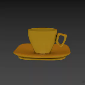 Golden Ceramic Cup With Tray 3d model