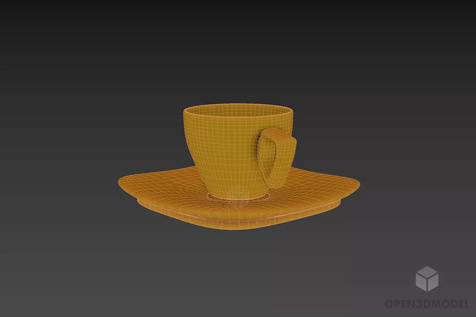 Golden Ceramic Cup With Tray 3d model 3