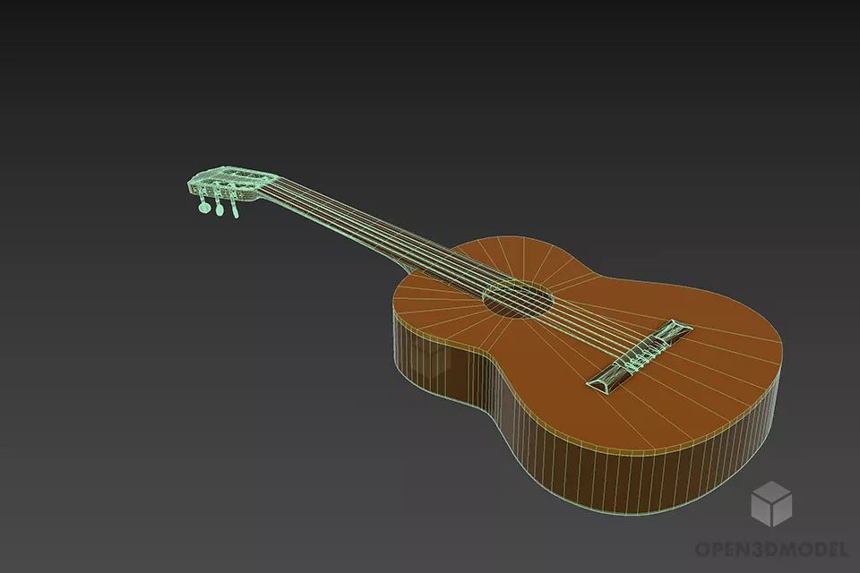 Guitar Classic Old Wood Surface 3d model 2