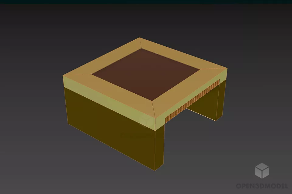Wooden Square Table Glass Inside 3d model 2