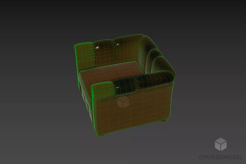 Antique Armchair Leather Brown 3d model 2