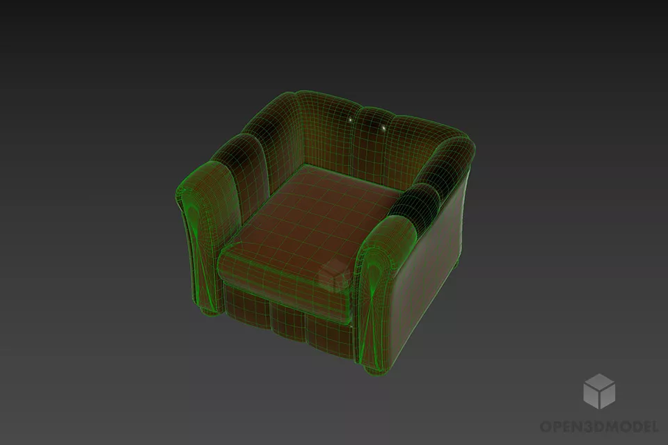 Antique Armchair Leather Brown 3d model 3