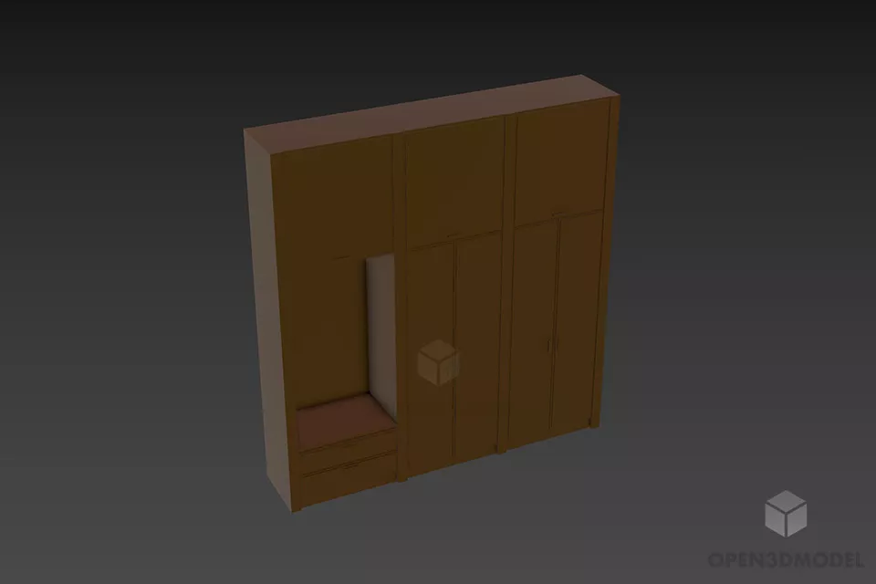 Bedroom Wardrobe With Mirror Center 3d model