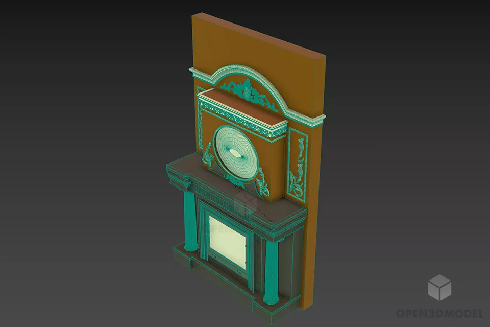 Stone Fireplace European Antique 3d model 2