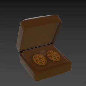 Gold Earrings In A Gift Box 3d model