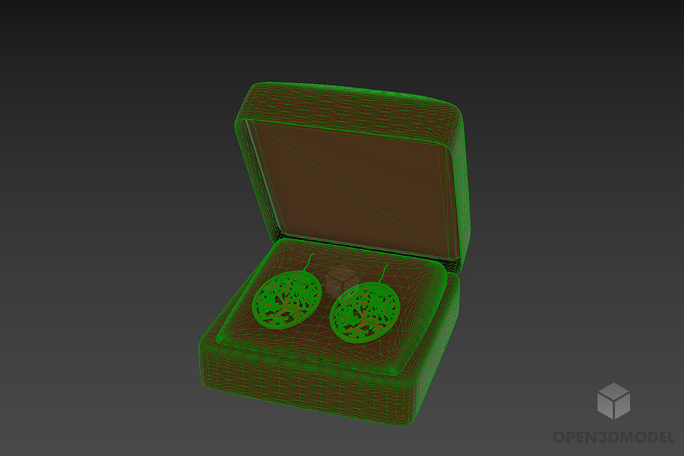 Gold Earrings In A Gift Box 3d model 3