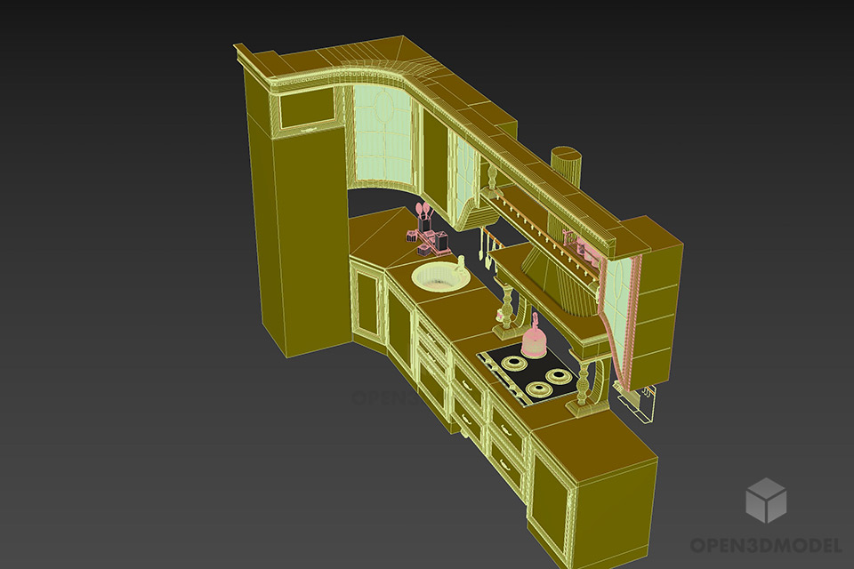 Corner Kitchen White Cabinet 3d model 2