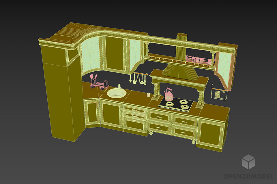 Corner Kitchen White Cabinet 3d model 3