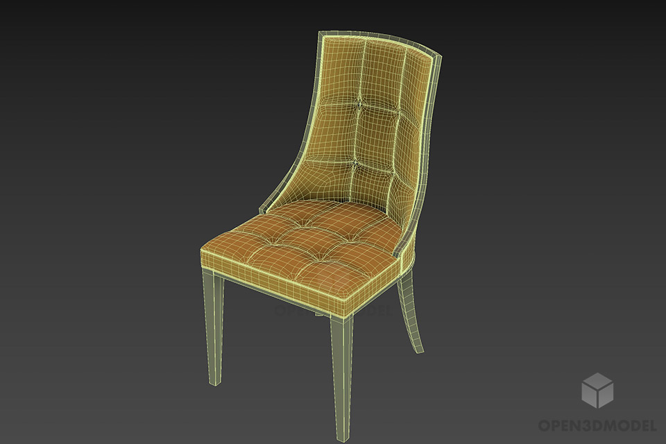 Simple Tufted Chair With Wooden Legs 3d model 2