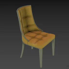 Simple Tufted Chair With Wooden Legs 3d model