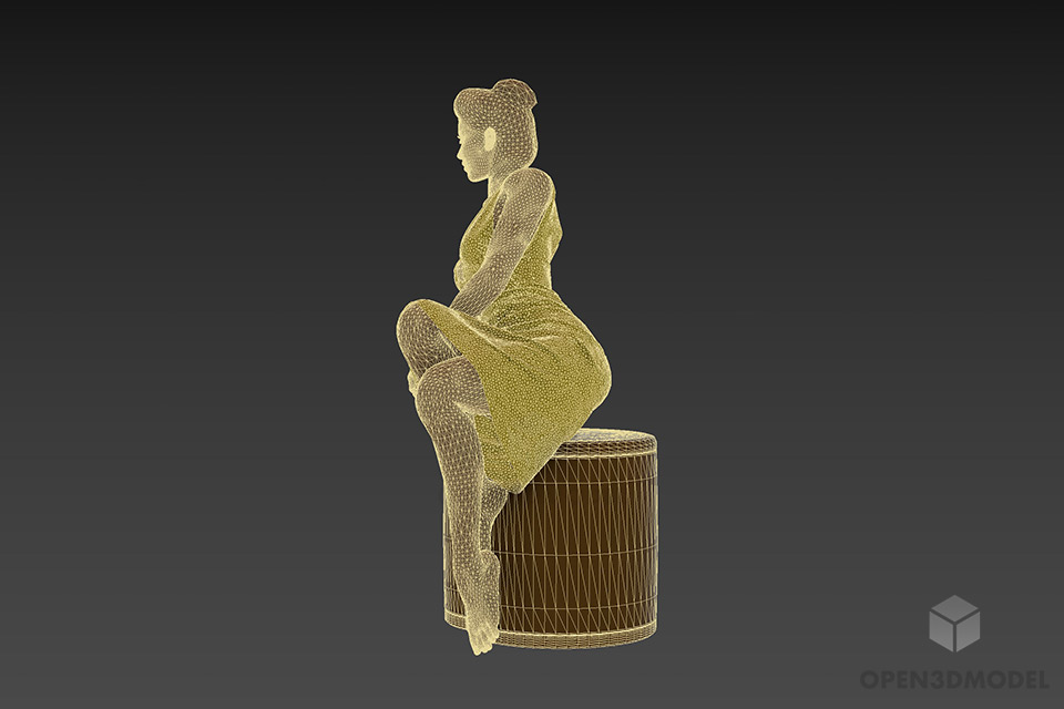 Beauty Dress Girl On Stool 3d model 2