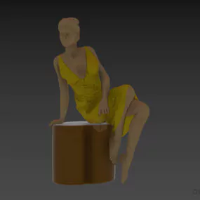 Beauty Dress Girl On Stool 3d model