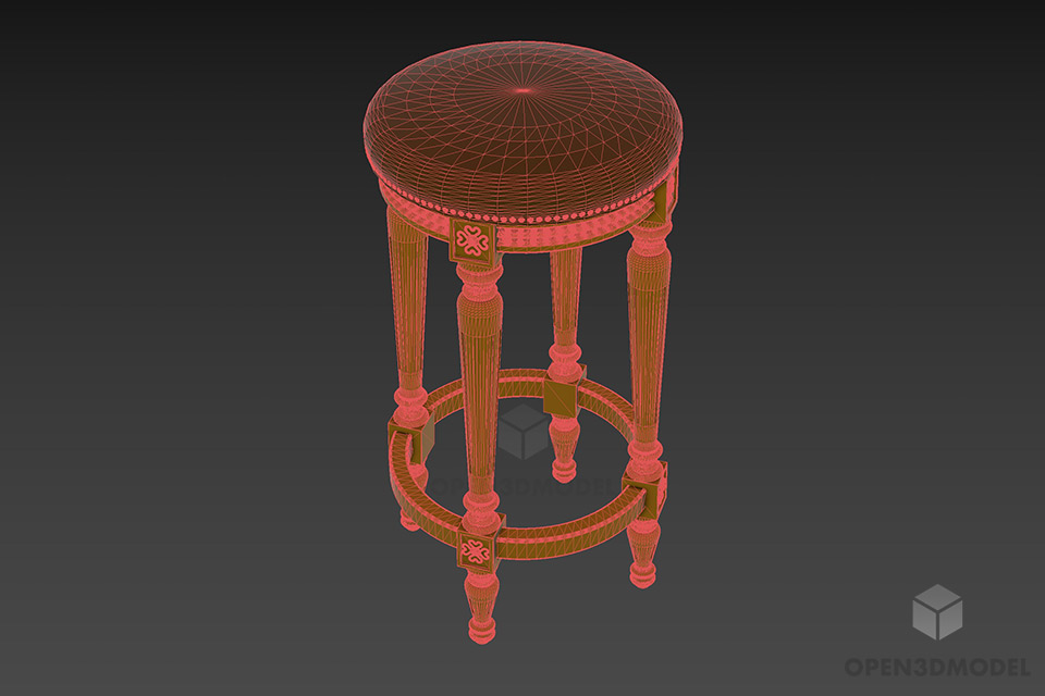 Antique European Stool Chair 3d model 3