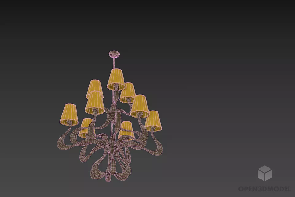 Antique Ceiling Pendant Lamp, Curved Arms Chandelier 3d model 2