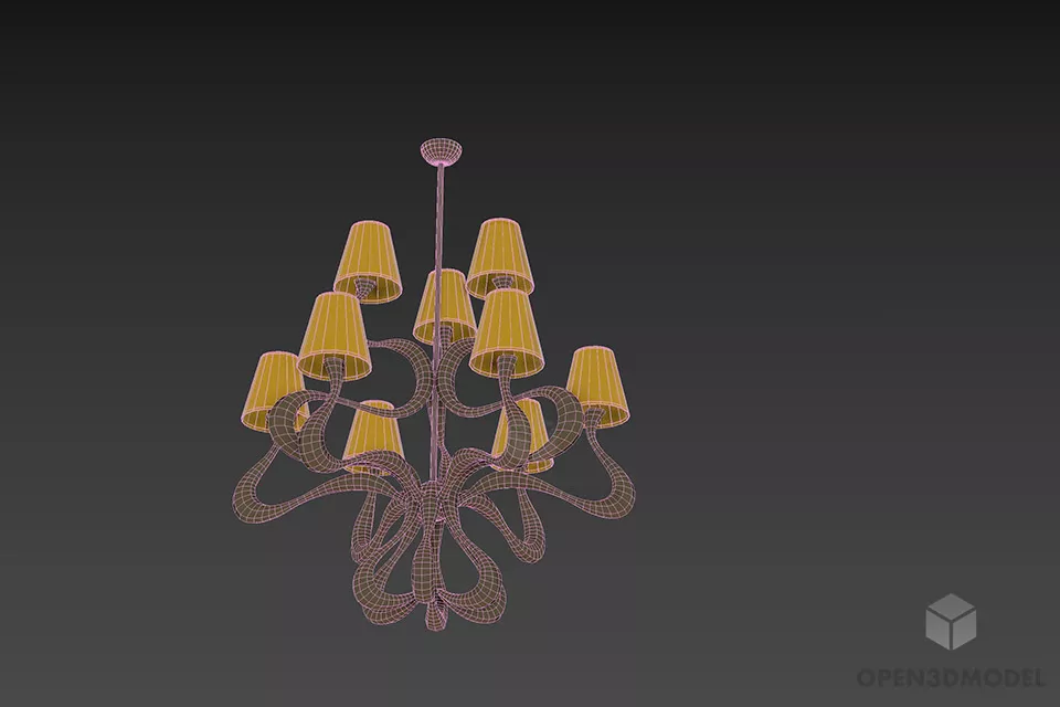 Antique Ceiling Pendant Lamp, Curved Arms Chandelier 3d model 3