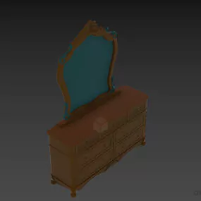 Bedroom Dressing Table With Classic Mirror 3d model