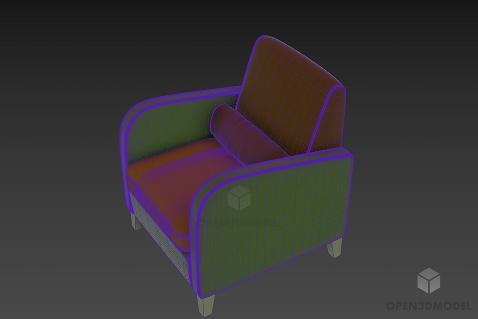 Smooth Edge Leather Armchair 3d model 2