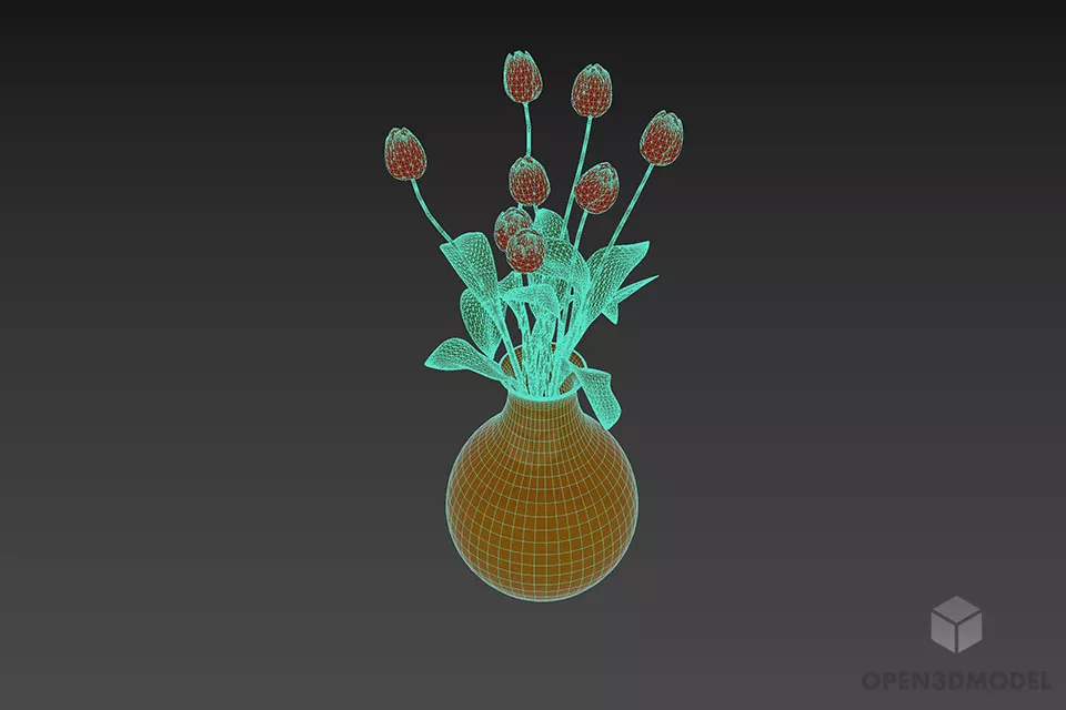 Marble Stone Vase And Flowers 3d model 2