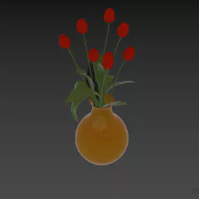 Marble Stone Vase And Flowers 3d model