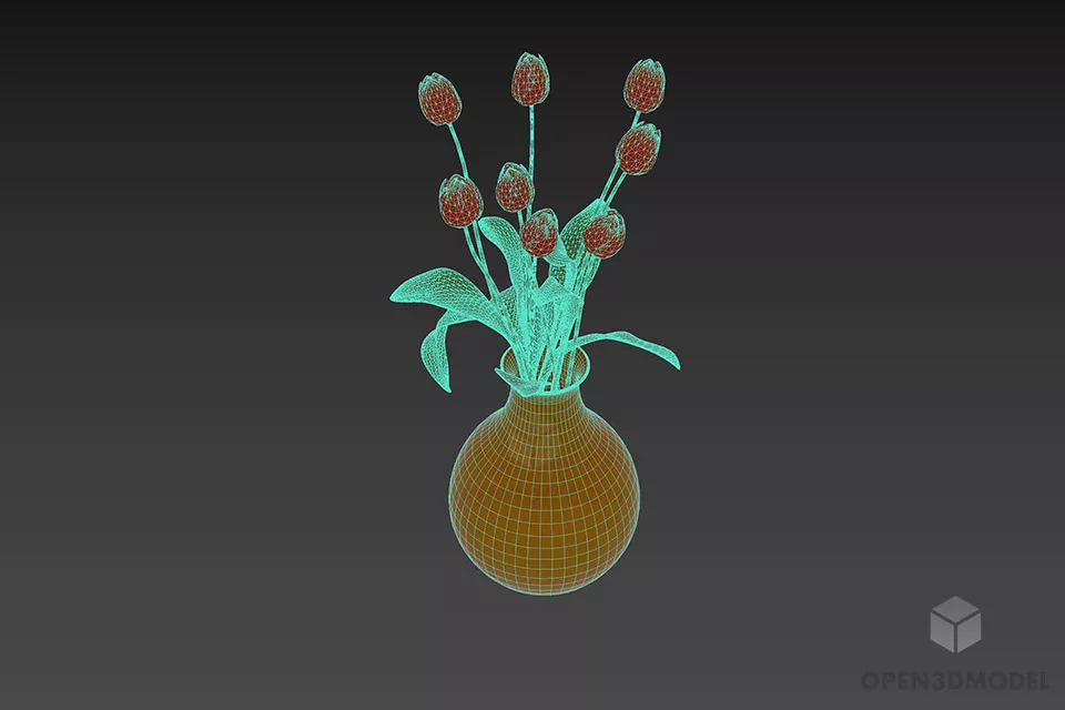 Marble Stone Vase And Flowers 3d model 3