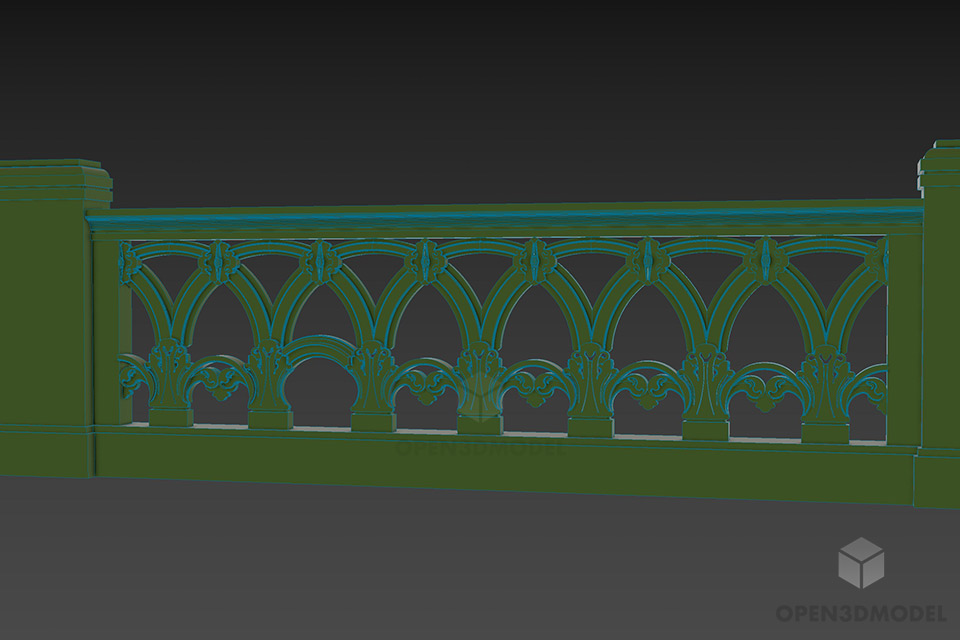 Antique Marble Stone Fence 3d model 2