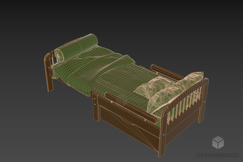 Kid Wooden Bed With Under Drawer 3d model 2