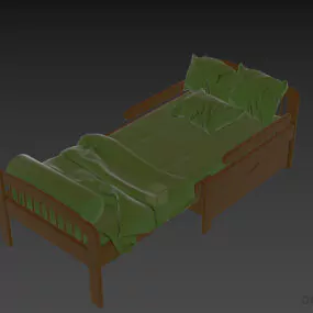 Kid Wooden Bed With Under Drawer 3d model