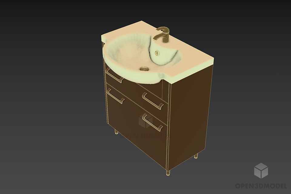 Simple Washbasin With Red Cabinet 3d model 2